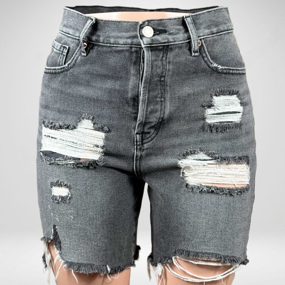 PacSun High Rise Boy Short Faded Black Distressed Denim Cut Off Shorts 27